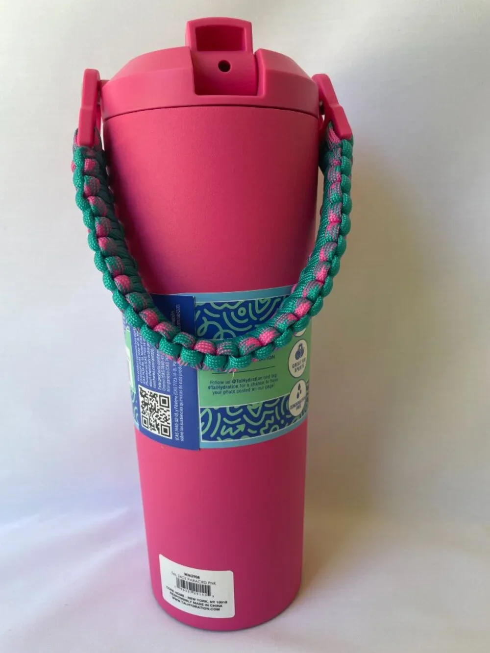 Pink 24oz Insulated Water Bottle Double Wall Stainless Steel Flip Straw & Handle